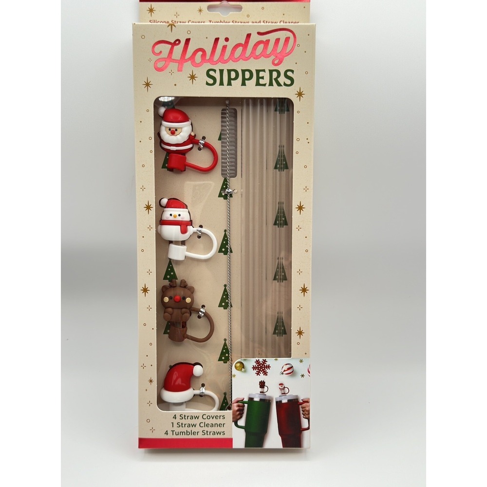 Holiday Sippers Christmas Straw Covers Set for Stanley Starbucks Cup 9pc Kit